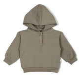 Organic Fleece Henley Hoodie - Olive Fleece Hoodie Makemake Organics 