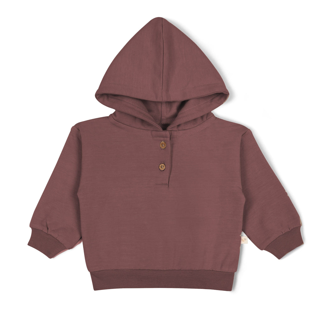 Organic Fleece Henley Hoodie - Plum Fleece Hoodie Makemake Organics 