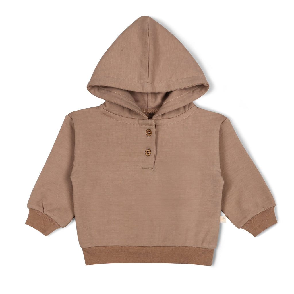 Organic Fleece Henley Hoodie - Taupe Fleece Hoodie Makemake Organics 