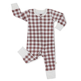 Organic 2-Way Zip Romper - Plum Gingham Zippered Romper Makemake Organics 