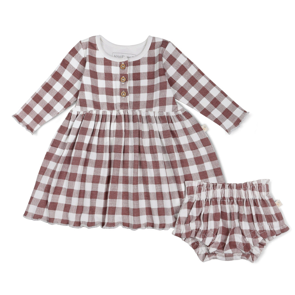 Organic Twirl Dress - Plum Gingham Twirl Dress Makemake Organics 