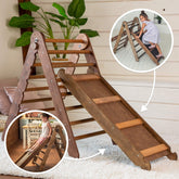 2in1 Montessori Climbing Frame Set: Triangle Ladder + Slide Board/Ramp – Chocolate 2in1 Playsets Goodevas 