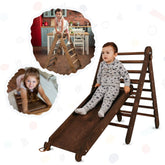 2in1 Montessori Climbing Frame Set: Triangle Ladder + Slide Board/Ramp – Chocolate 2in1 Playsets Goodevas Chocolate 