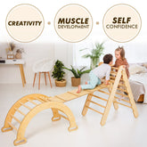 3in1 Montessori Climbing Set: Triangle Ladder + Wooden Arch + Slide Board – Beige NEW 3in1 Playsets Goodevas 