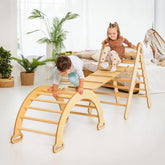 3in1 Montessori Climbing Set: Triangle Ladder + Wooden Arch + Slide Board – Beige NEW 3in1 Playsets Goodevas 