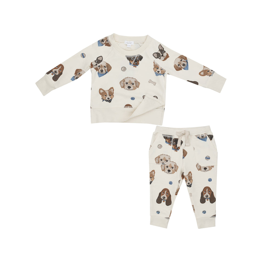 Raglan Sweatshirt And Jogger Set - Vintage Puppy Faces 493 Angel Dear 