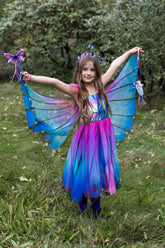 Blue Butterfly Twirl Dress with Wings & Headband Costumes Great Pretenders USA Size 3-4 