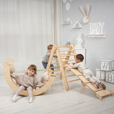 4in1 Montessori Climbing Set: Triangle Ladder + Climbing Arch + Slide Board + Cushion Beige 4in1 Playsets Goodevas 