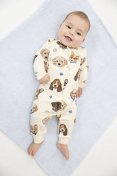 Baseball Collar Romper - Vintage Puppy Faces 536 Angel Dear 