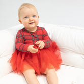 L/S Tutu Bodysuit - Vintage Holiday Plaid 593 Angel Dear 