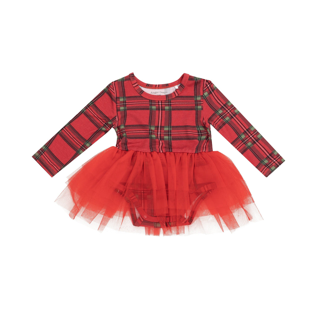 L/S Tutu Bodysuit - Vintage Holiday Plaid 593 Angel Dear 