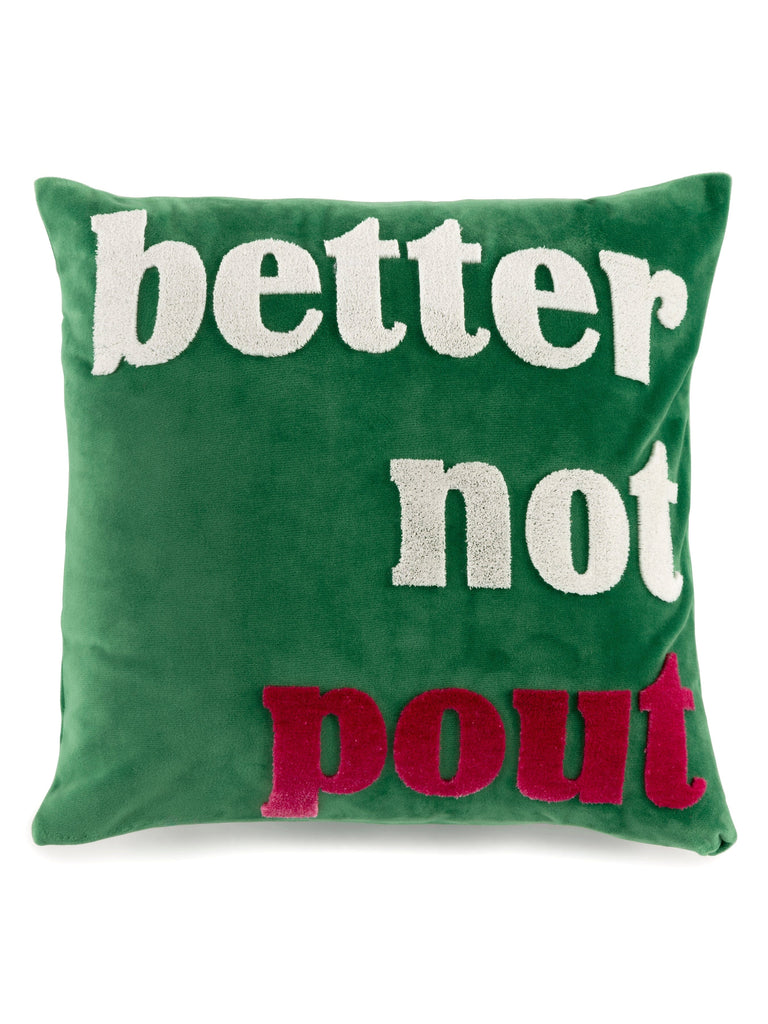 Shiraleah "Better Not Pout" Velvet Pillow | Green Throw Pillows Shiraleah 