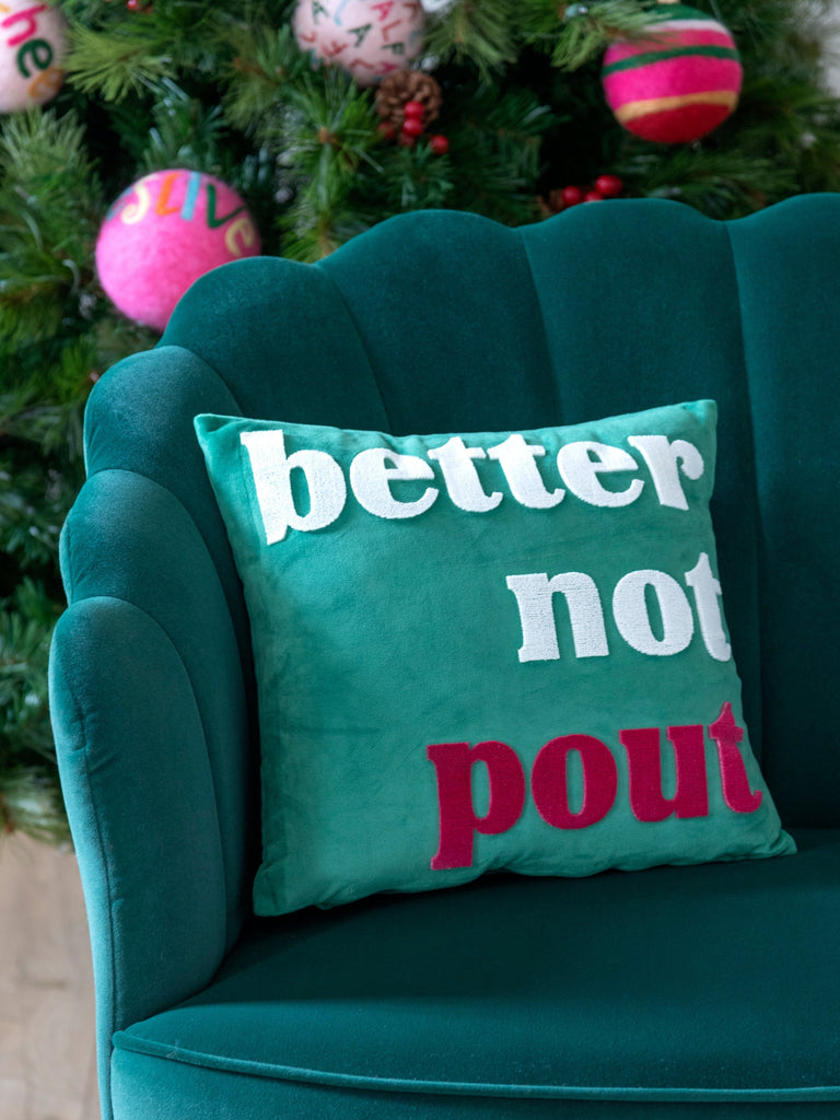 Shiraleah "Better Not Pout" Velvet Pillow | Green Throw Pillows Shiraleah 