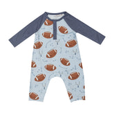 L/S Raglan Romper - Footballs Blue 623 Angel Dear 