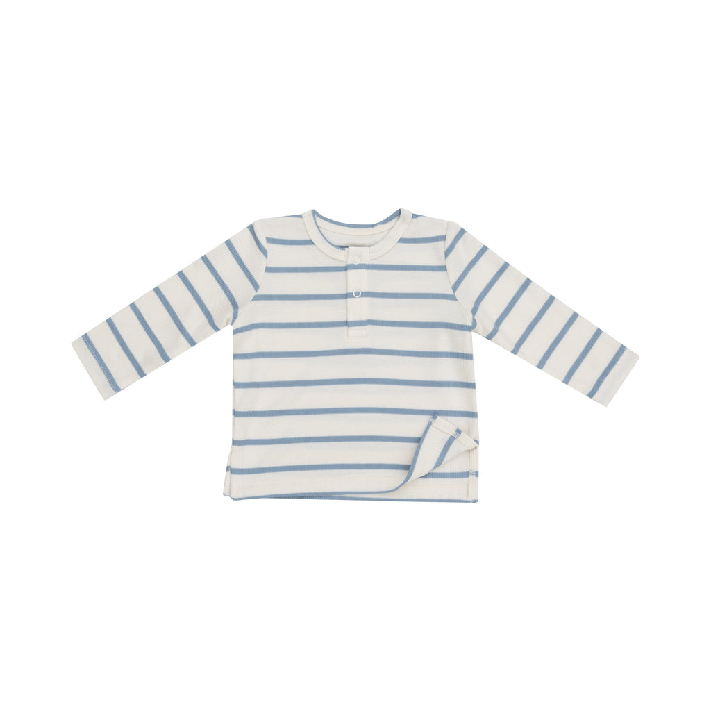 L/S Henley - Modal Rib Stripe - Glacier Lake 604 Angel Dear 