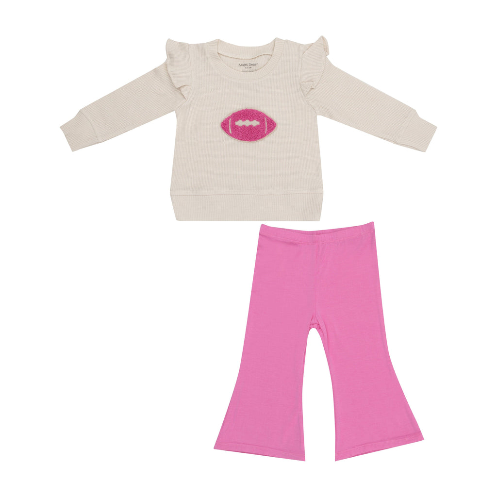 Ruffle Sweatshirt + Pink Bamboo Baby Bells - Footballs Waffle 640 Angel Dear 