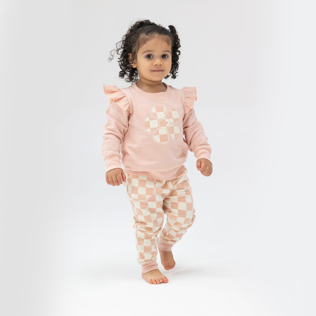 Ruffle Sweatshirt + Paperbag Jogger - Checkerboard Pink 658 Angel Dear 