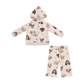 Zip Hoodie +Wide Leg Pant - Pretty Puppy Faces 660 Angel Dear 