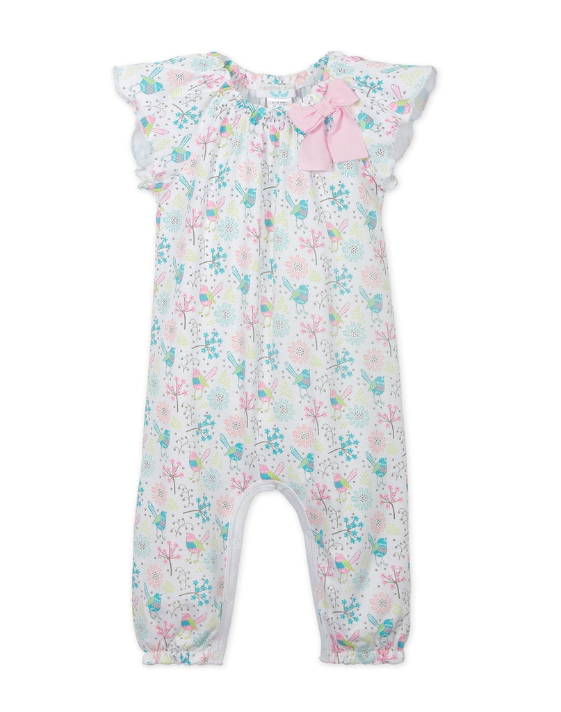 Bow Romper s/s - Regal Bird on White 100% Pima Cotton by Feather Baby Feather Baby 