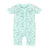 Henley Romper - Big Fish on Aqua 100% Pima Cotton by Feather Baby Feather Baby 