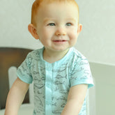 Henley Romper - Big Fish on Aqua 100% Pima Cotton by Feather Baby Feather Baby 