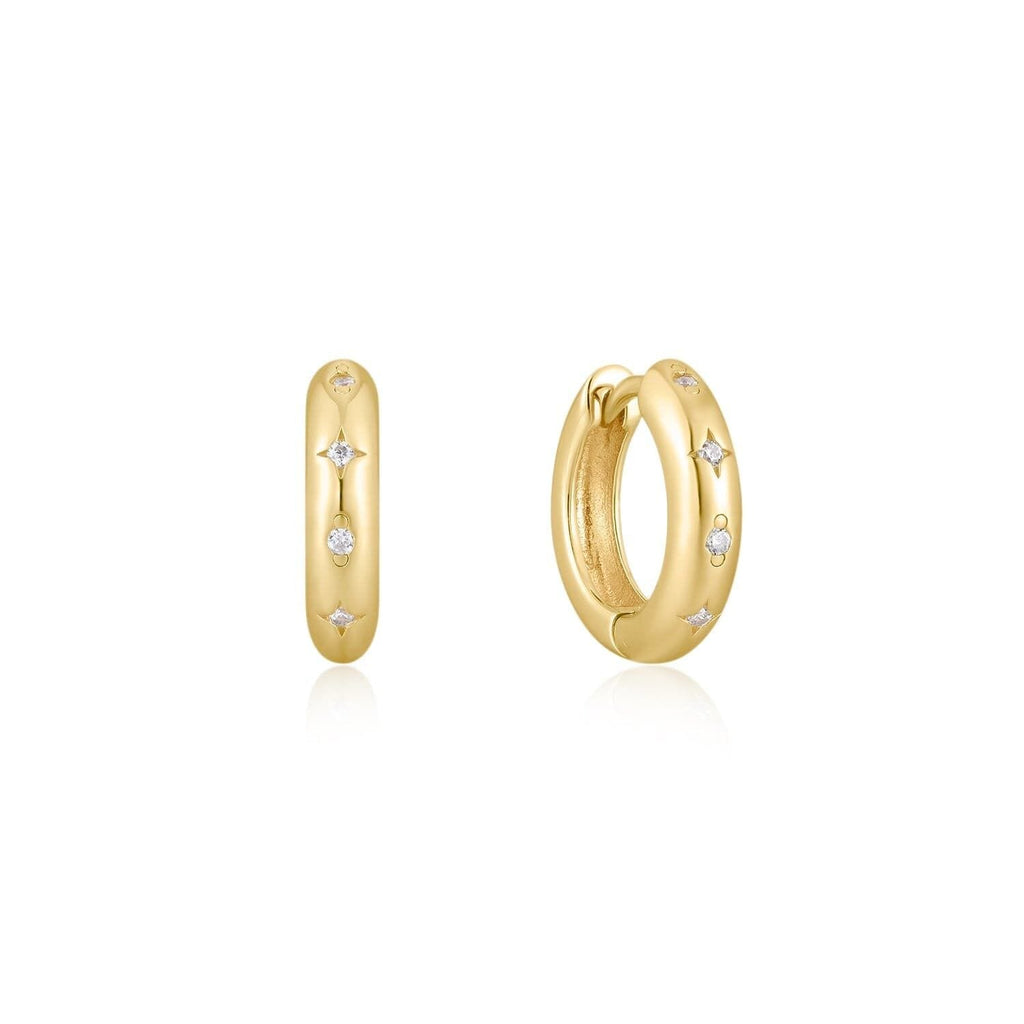 8.5mm Cz Galaxy Huggie Hoops Earrings eklexic 14K Gold Vermeil 