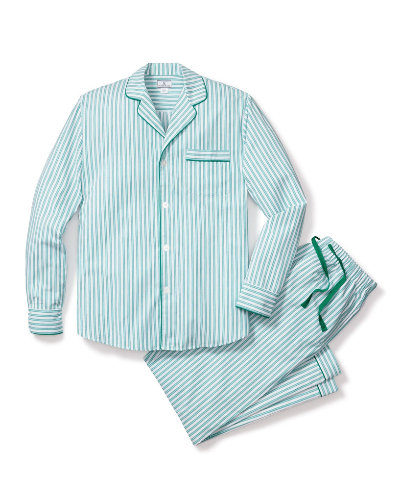 Men's Twill Pajama Set in Emerald Ticking Men's Pajama Petite Plume 