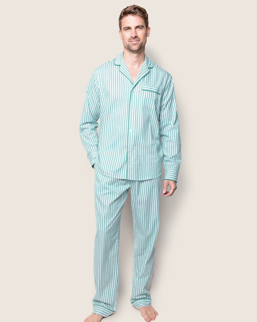 Men's Twill Pajama Set in Emerald Ticking Men's Pajama Petite Plume 