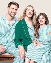 Men's Twill Pajama Set in Emerald Ticking Men's Pajama Petite Plume 