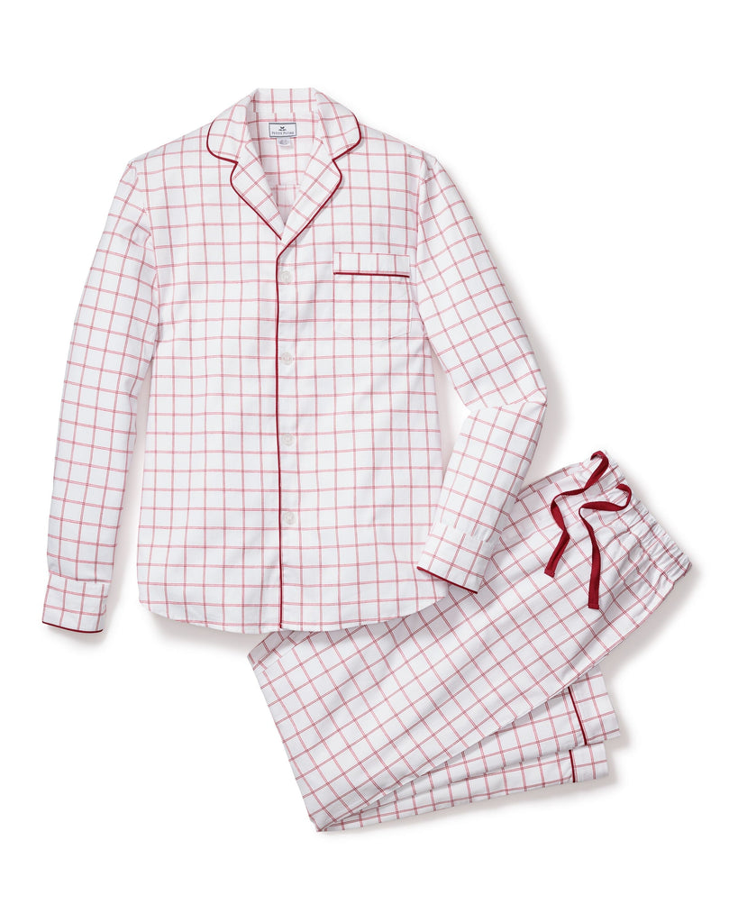 Men's Twill Pajama Set in Garnet Tattersall Adult Sleepwear Petite Plume 