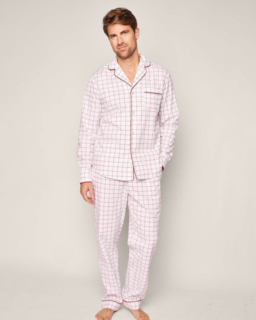 Men's Twill Pajama Set in Garnet Tattersall Adult Sleepwear Petite Plume 