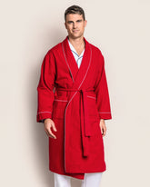 Men's Flannel Robe in Red with White Piping Men's Robe Petite Plume 