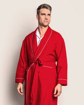 Men's Flannel Robe in Red with White Piping Men's Robe Petite Plume 