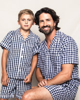 Men's Twill Pajama Short Set in Navy Gingham Men's Short Set Petite Plume 