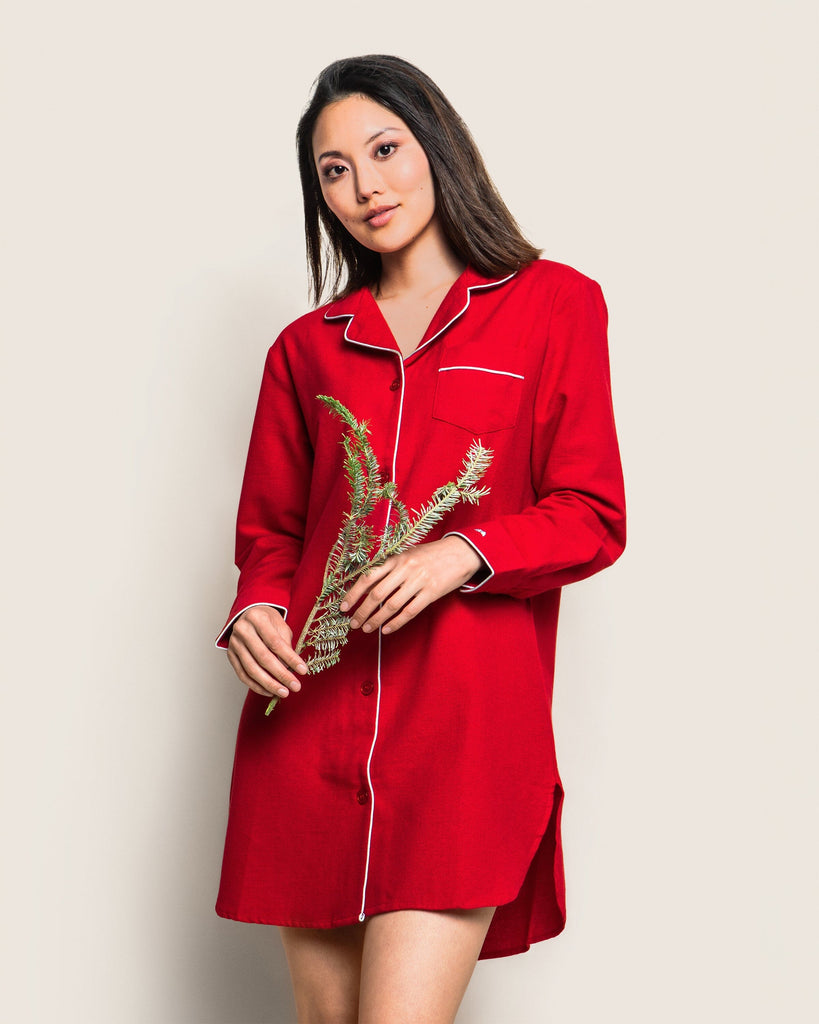 Women's Flannel Nightshirt in Red Women's Nightshirts Petite Plume 