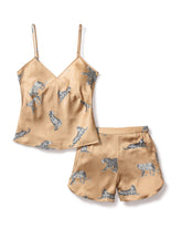 Women's Silk Cami Short Set in Panthère Champagne Women's Cami Short Set Petite Plume 