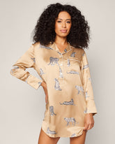 Women's Silk Nightshirt in Panthère Champagne Women's Nightshirts Petite Plume 