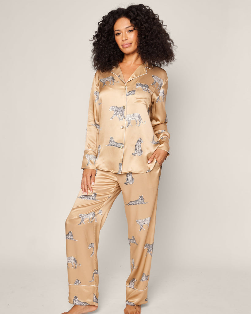 Women's Silk Pajama Set in Panthère Champagne Women's Pajamas Petite Plume 