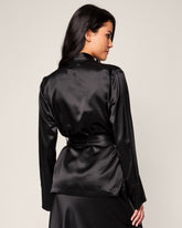 Women's Silk Short Robe in Black Women Robe Petite Plume 