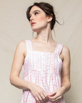 Women's Twill Charlotte Nightgown in Pink Gingham Women's Nightgown Petite Plume 