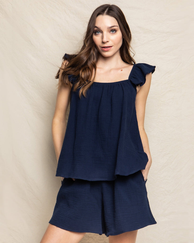 Women's Gauze Celeste Top | Navy Tank Tops Petite Plume 