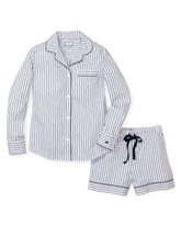 Women's Twill Long Sleeve Short Set | Navy French Ticking Pajama Sets Petite Plume 