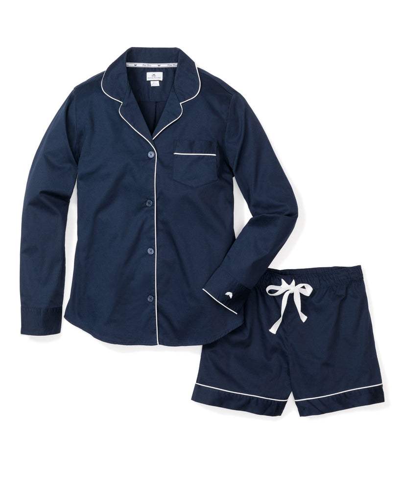 Women's Navy Twill Long Sleeve Short Set Pajama Sets Petite Plume 