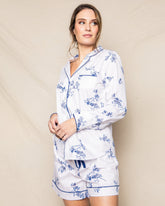 Women's Twill Long Sleeve Short Set in Indigo Floral Women's Long Sleeve Short Set Petite Plume 