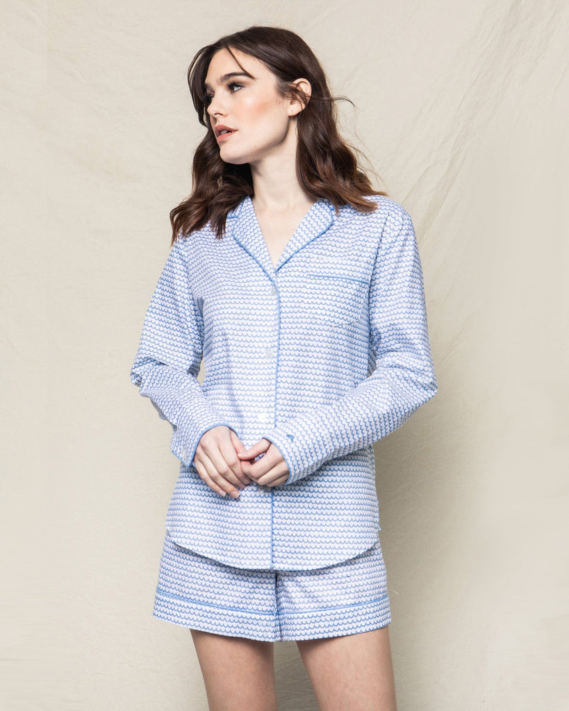 Women's Twill Long Sleeve Short Set | La Mer Pajama Sets Petite Plume 