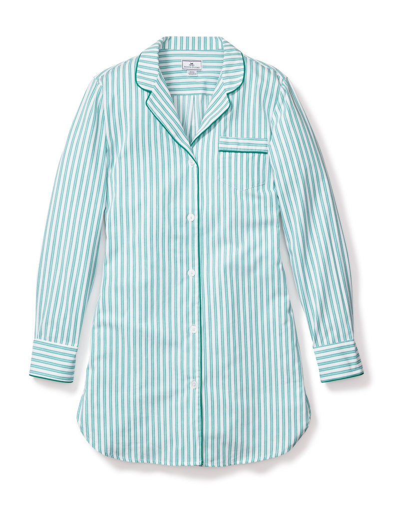 Women's Twill Nightshirt | Emerald Ticking Nightshirts Petite Plume 