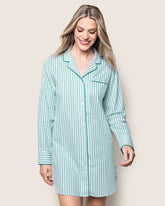 Women's Twill Nightshirt | Emerald Ticking Nightshirts Petite Plume 