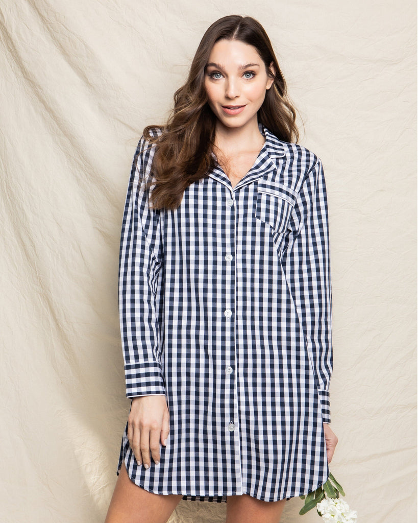 Women's Twill Nightshirt | Navy Gingham Nightshirts Petite Plume 