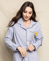 Women's Twill Long Sleeve Short Set | Navy French Ticking Pajama Sets Petite Plume 