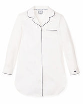 Women's Twill Nightshirt | White with Navy Piping Nightshirts Petite Plume 